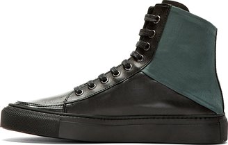 Damir Doma Black & Green Leather Sine High Top Sneakers