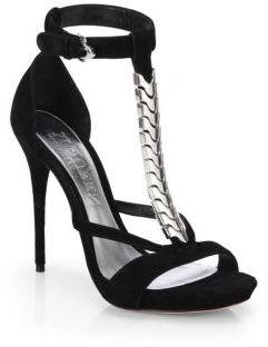 Alexander McQueen Chain Suede T-Strap Sandals
