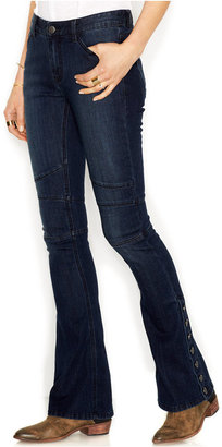 Free People Moto-Inspired Seamed Flared Bootcut Jeans, Dark Wash