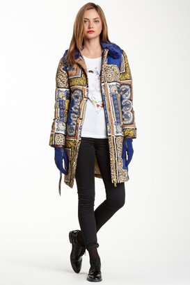 Love Moschino Printed Faux Fur Trimmed Padded Puffer Coat