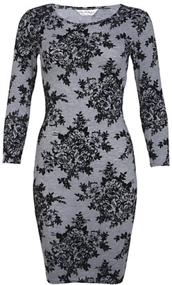 Miss Selfridge Floral Bodycon Dress, Mid Grey