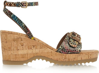 Stella McCartney Snake-effect faux leather wedge sandals