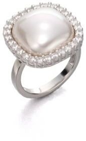 Majorica 15MM White Square Mabe Pearl & Sterling Silver Halo Ring