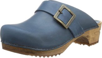 Sanita Urban Mule Clog | Original Handmade Wooden Leather Clog for Women | Blue | UK 6.5