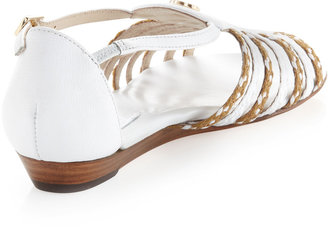 Eric Javits Grecot Low-Wedge Sandal, Natural/White