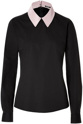 Jil Sander Navy Cotton Contrast Collar Top in Black