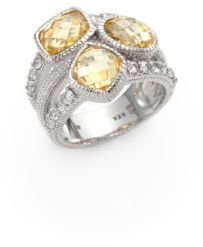 Judith Ripka Isabella Canary Crystal, White Sapphire & Sterling Silver Mixed Triple-Stone Ring