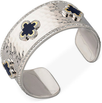 Marie Claire Silver-Tone Crystal and Enamel Hammered Clover Cuff Bracelet (5-3/4 ct. t.w.)