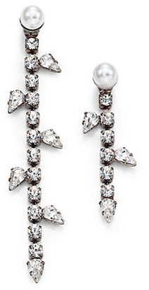 Dannijo Margot Crystal & Faux Pearl Asymmetrical Linear Drop Earrings