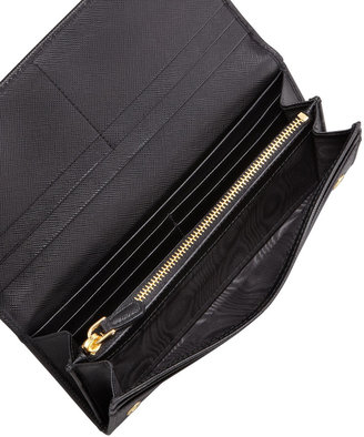Prada Saffiano Triangle Continental Flap Wallet, Black (Nero)