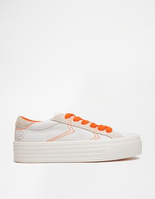 Bronx Leather Low Top Trainers with Neon Orange Detail