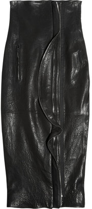 Haider Ackermann High-waisted ruffled leather pencil skirt