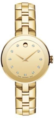 Movado Diamond & 18K Goldplated Stainless Steel Bracelet Watch