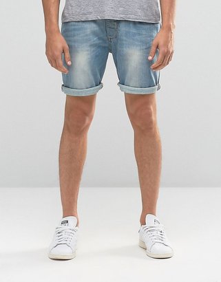 ASOS Denim Shorts In Slim Fit Mid Length - Blue