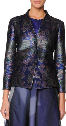 Giorgio Armani Collarless Floral Jacquard Jacket, Fantasia Blue