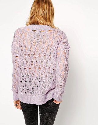 ASOS Premium Jumper With Deep V In Ladder Stitch With Mohair