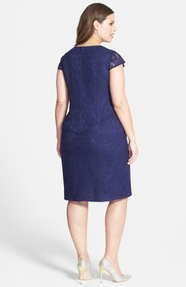 Adrianna Papell Pleat Detail Lace Sheath (Plus Size)