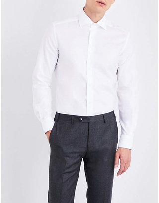 Corneliani Herringbone-weave slim-fit cotton shirt