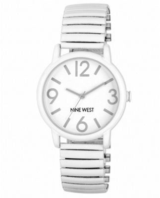 Nine West Ladies white expandable bracelet with large white round face watch