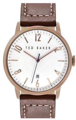 Ted Baker Round Leather Strap Watch, 42mm