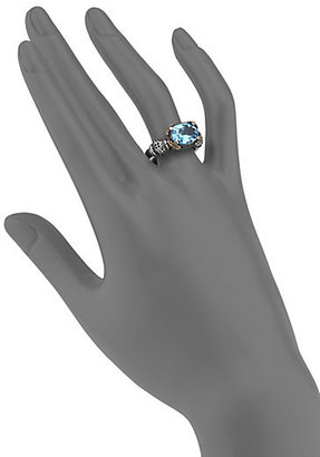 Konstantino Hermione Blue Topaz, 18K Yellow Gold & Sterling Silver Dotted Rectangular Ring
