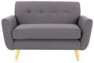 Ben de Lisi Home Grey 'Hockney' loveseat with multi-coloured buttons and light wood feet