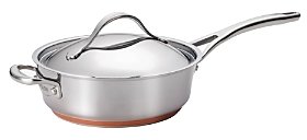 Anolon Nouvelle Stainless Steel 3-Quart Covered Saute Pan with Helper Handle