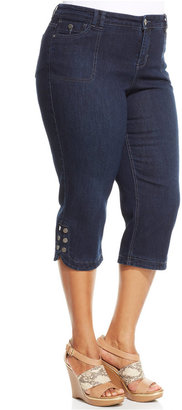 Style&Co. Style & Co. Plus Size Button-Cuff Capri Jeans, Dark Blue Wash