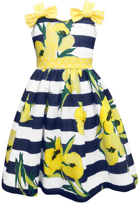 Jayne Copeland Girls Dress, Little Girls Floral Stripe-Print Dress
