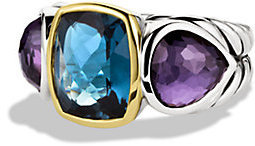 David Yurman Ultramarine Three-Stone Ring with Hampton Blue Topaz, Black Orchid, and Gold