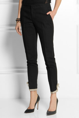 RED Valentino Bow-embellished cotton and linen-blend straight-leg pants