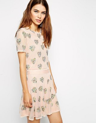 ASOS Top with Woven Layer and Sequin Hearts Co-Ord - Nude