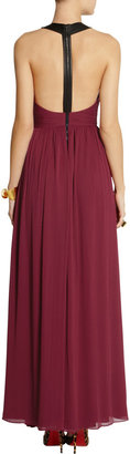 Alice + Olivia Runie leather-trimmed crepe maxi dress