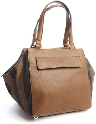 Fendi tobacco and forest leather and suede magnetic top satchel