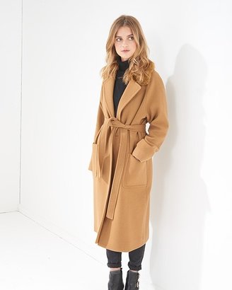 French Connection Brown Tailored Imperial Wool Wrap Coat