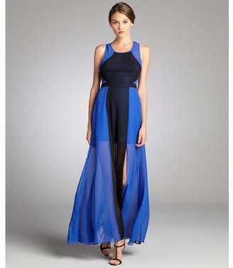 Max & Cleo royal blue and black chiffon 'Angela' gown