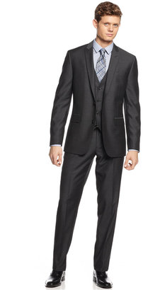 Bar III Charcoal Herringbone Slim-Fit Vested Suit