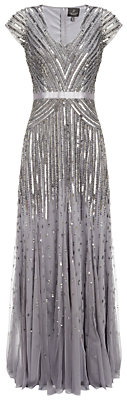 Adrianna Papell Cap Sleeve Long Sequin Dress, Silver/Grey
