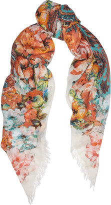 Etro Printed wool and silk-blend scarf