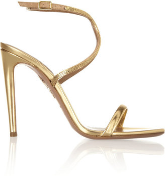 Aquazzura Cannes chain-trimmed mirrored-leather sandals