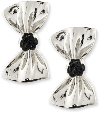 Tuleste Large Bow Earrings, Silver-Plate/Black