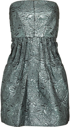 Tibi Metallic jacquard strapless dress