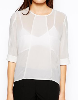 By Zoé Woven T-Shirt with Contrast Sheer Panels
