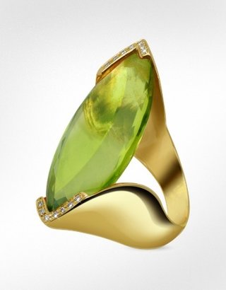 Forzieri Green Gemstone and Diamond Yellow Gold Fashion Ring
