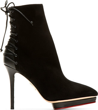 Charlotte Olympia Black Suede Lace-Up Deborah Ankle Boots
