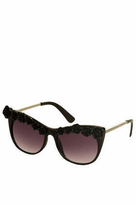 Topshop Womens 3D Flower Brow Cateye Sunglasses - Black