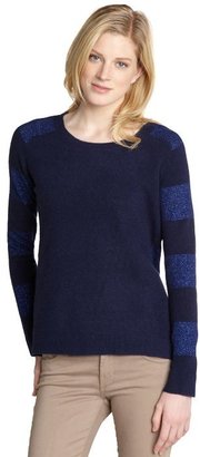 Halston navy wool blend lurex striped sleeve sweater