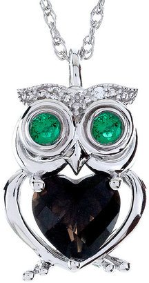 JCPenney FINE JEWELRY Genuine Smoky Quartz & Lab-Created Emerald Owl Pendant Necklace