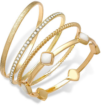 Charter Club Gold-Tone White Stone Bangle Bracelet Set