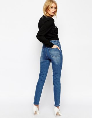ASOS Farleigh High Waist Slim Mom Jeans in Mid Wash Blue